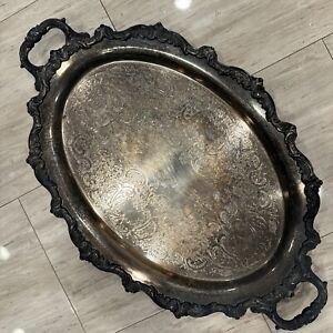 Vintage Large Oval Embossed Footed Serving Tray