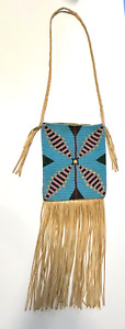 Vintage Native American Indian Crow Beaded Fringe Mirror Bag 1890 1920s