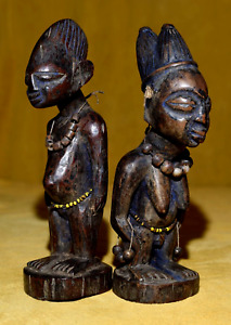 Antique Yoruba Tribe Ibeji Twin Figures Male Female Statues Nigeria Africa