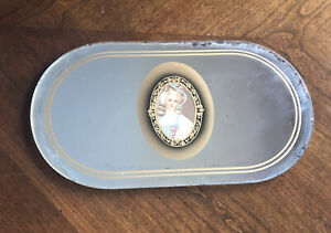 Antique Mirror Tray Vanity Cameo Reverse Paint Victorian Lady Oval Center 11 25 