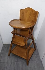 Antique Maple Wood Convertible Folding Baby High Chair Stroller Rustic Victorian