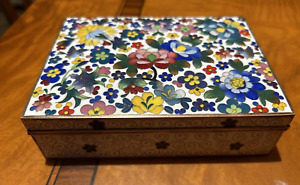 Japanese Yusen Shippo Cloisonn Enamel Box Silvered Copper Flowers And Birds