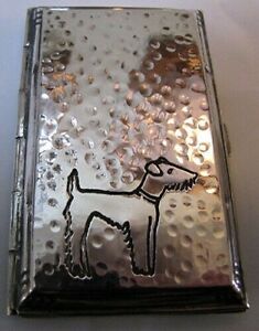Vintage Hammered Silver Cigarette Case Terrier Dog