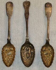 2 Antique 1825 Georgian Sterling Silver Berry Spoons London 1 Lp Co England Vtg