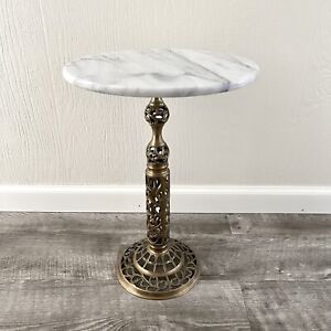 Beautiful Vintage Hollywood Regency Marble Brass Plant Stand Pedestal Table 17 
