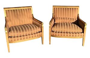 Exquisite Baker Furniture Louis Xvi Armchairs Gold Copper Lounge Club Chairs