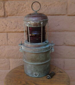 Large Antique Perko Perkins Maritime Copper Lantern 16 5 Original Glass Globe