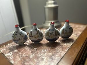 Antique Chinese Sexual Porcelain Brass Opium Snuff Bottles Set Of Four