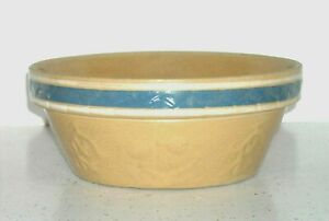 Early 1905 1925 Yellow Ware Serving Bowl Embossed Apricot Design Stoneware
