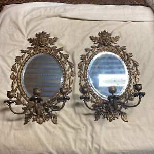 Pair Great Victorian Brass Lions Head Wall Candelabra Mirror S