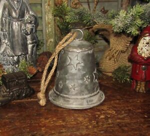 Primitive Antique Vtg Style Med 6 Christmas Hanging Tin Metal Star Bell