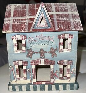 Wooden Salt Box House Hand Painted Christmas Country Primitive Folk Art 6 1 2 H