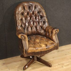 Armchair In Leather Antique Capitonn Vintage Furniture English 20th Century