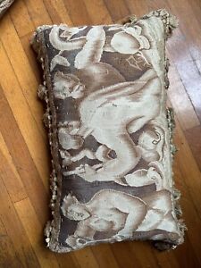 Antique Tapestry Fragment Pillow With Tassel Trim