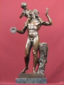 Signed Bronze Sculpture Mythology Art Faun Limited Edition On Marble Base