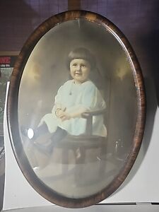Antique Faux Wood Oval Shaped Bubble Glass Picture Frame Cica 1912 Photo