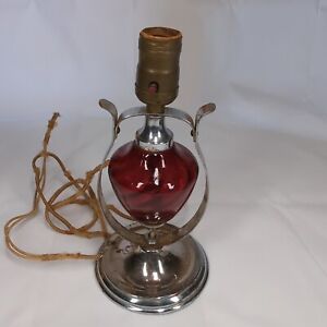 Nautical Marine Vintage Electric Wall Sconce Or Table Lamp Ruby Red Glass 30 S
