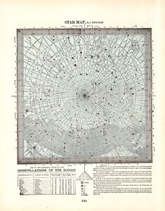 1894 Antique Star Map North Pole Constellation Map Astronomy Zodiac Print 1122