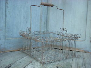 Antique French Heart Wire Basket Twisted Wire Gathering Basket