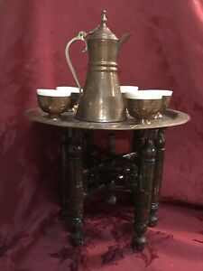 Antique Arabic Copper Coffee Set Dallah W Levantine Tray Table 5 Cups