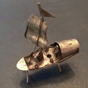  Antique Chinese Export Silver Miniature Sampan Junk Boat