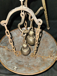 Vintage Hanging Balance Beam Brass Weighing Scales W Hooks Pan 2 Weights 