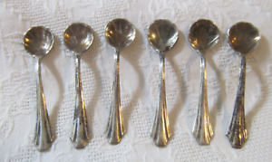 Set Of 6 Vintage Miniature Sterling Silver Salt Spoon Tiny 2 Scalloped Bowl