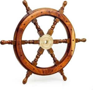 Brown Maritime Handcrafted Wooden Ship Wheel Antique Designer Working Home Decor