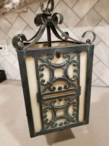 Estate Find Antique Art Nouveau Slag Glass Ceiling Pendant Chandelier
