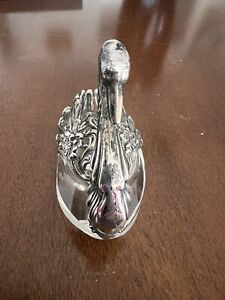Fine Sterling Silver Mounted Crystal Swan Salt Cellar