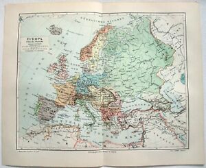 Europe Original 1906 Political Map By Meyers A German Language Antique