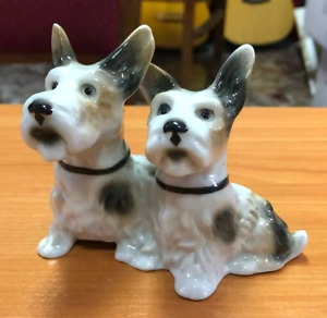 Beautiful Antique Used Old Porcelain Figurine Two Terriers Germany 1940 Gift
