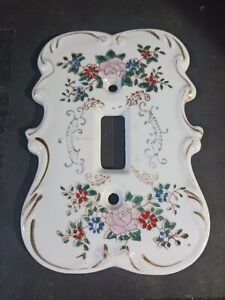Vintage Porcelain Light Switch Plate Cover Lefton Japan Spring Flowers Beautiful
