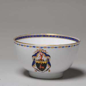 Antique Chinese Armorial Tea Bowl Porcelain Ca 1800 China Flowers