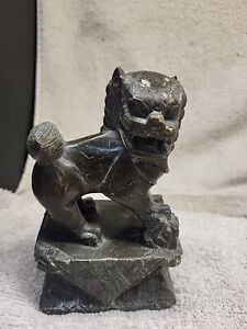 Vintage Chinese Carved Stone Marble Foo Dog Bookend 5 5 