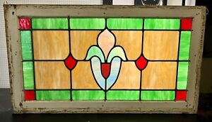 Antique Old English Leaded Framed Stained Glass Window Transom Abstract Floral