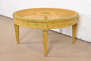 Baker Furniture Style French Regency Louis Xvi Painted Cane Coffee Table