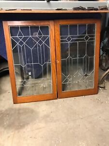 Mk 96 Two Available Price Each Oak Leaded Glass Cabinet Door 24 X 41 75