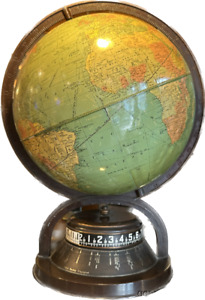Antique Art Deco 1930 S Replogle World Globe With Working Clock Made In Chicago