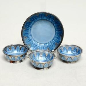 Taller Contreras Sterling Silver Light Blue Enamel Bowl Set Of 4 Vintage