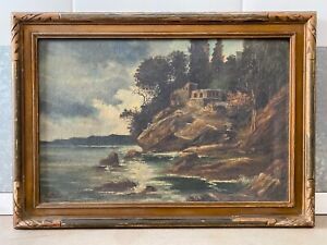 Fine Antique Old American Tonalist Luminist Seascape Oil Painting 1930s