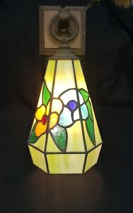 Antique Multicolored Slag Glass Sconce With Ornate Bronze Fitter Ga M018