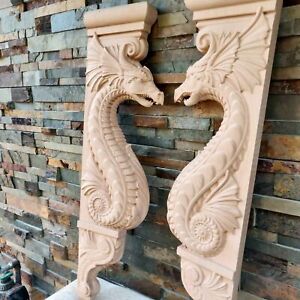 Wooden Gothic Dragon Corbels Hand Carved Corbel For Fireplace Mantel Surround