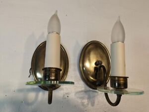 Vintage Pair 1935 Brass Wall Sconce Light Fixtures With Rotary Switches