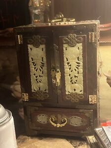 Antique Jewelry Chest Japanese Black Lacquer Box Wood 100 Years Old Handmade
