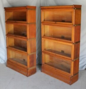 Antique Matching Pair Of Oak Barrister Bookcases Globe Wernicke