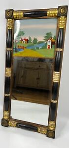 Antique 1830 Federal Mirror Reverse Painted Gold Wood Frame