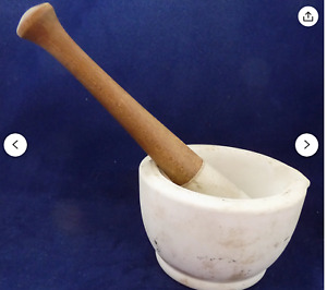 Antique Victorian Ironstone Wood Mortar Pestle T M S Co Size 2 Acid Proof Herbs