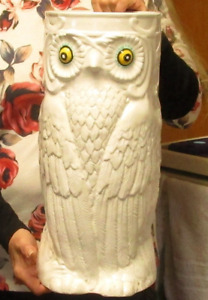 Vintage 18 H Art Pottery Umbrella Cane Stand Holder White Owl Made In Portugal
