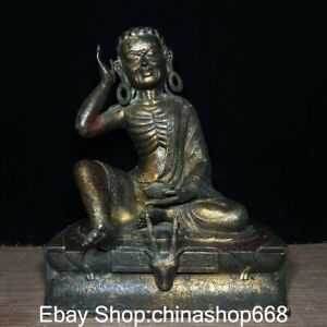 11 8 Old China Copper Buddhism Milarepa Immortal Bone Sheep Head Lucky Sculpture